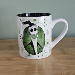 Disney White and Black Mug with Green Jack Skellington Design